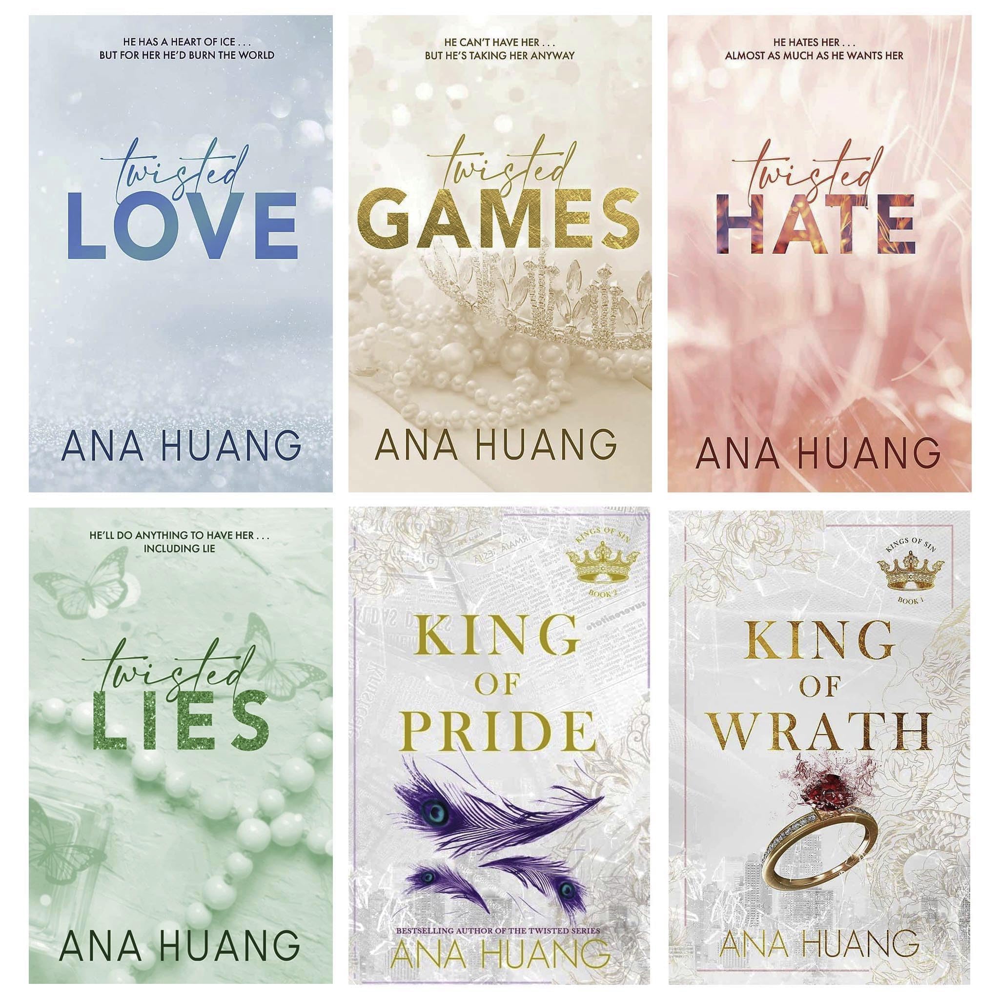 Ana Huang 6 Books Collection Set (Twisted Love, Twisted Games, Twisted Hate, Twisted Lies, King of Pride and u0026 King of Wrath)